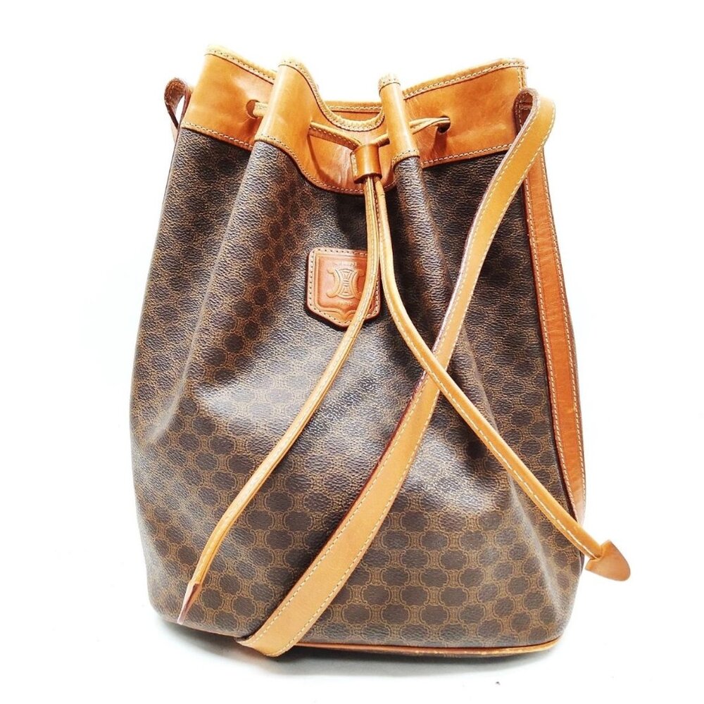 Celine Monogram Macadam Drawstring Bucket Hobo Ba… - image 1